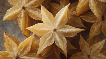 Close-up of a pile of star fruits, a tropical fruit, healthy and delicious