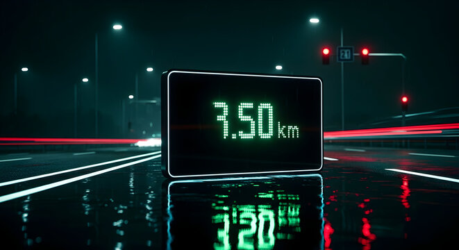 Digital Mileage Display At Night On Highway With Reflection Of Headlights - Powered by Adobe