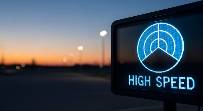 Digital Radar Warning Sign Displaying High Speed Information at Twilight
