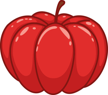 Vector Illustration of Surinam Cherry &ndash; Pitanga, Brazilian Cherry, Cayenne Cherry, Eugenia Uniflora &ndash; Tropical Ribbed Red Fruit Clipart
