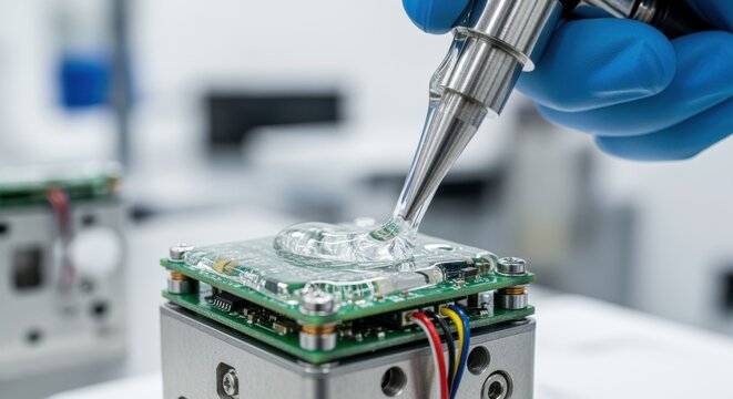 Advanced electronic potting resin application on seismic sensor units crucial for protecting delicate circuits from underground conditions.
