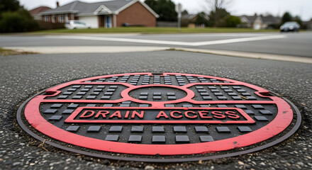Drainage Access Point On Suburban Roadway Illustrating Infrastructure Maintenance