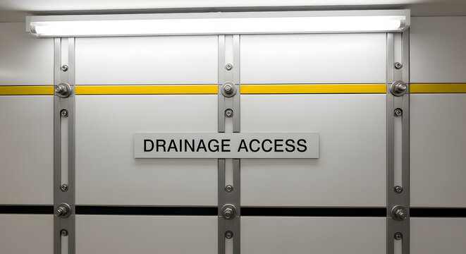 Drainage System Access Hatch Metallic Construction With White Panels And Yellow Stripe