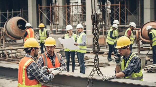 Construction Workers Inspecting Steel Beam