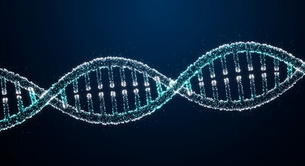 Abstract DNA Double Helix Strand Representation for Medical Research and Genetic Engineering Projects with Dark Background
