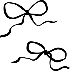 Doodle hand drawn coquette bows, isolated vector graphics