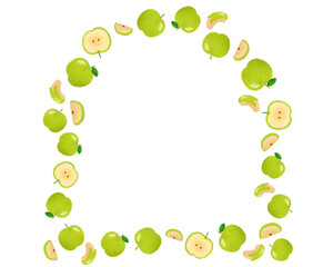 青リンゴ 水彩手描きイラスト 上品なフルーツアーチフレーム チラシ・ポスター・Webデザインに使える装飾イラスト素材