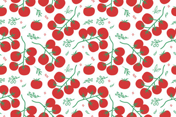 Flat vector tomato branch seamless pattern. Dolce Vita Style. Italian food.