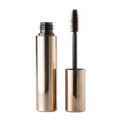 Obraz premium Elegant Gold Mascara Tube and Wand Isolated on Transparent Background