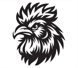 Obraz premium Rooster Head Tribal Style | Black and White Angry Chicken Line Art Vector Illustration