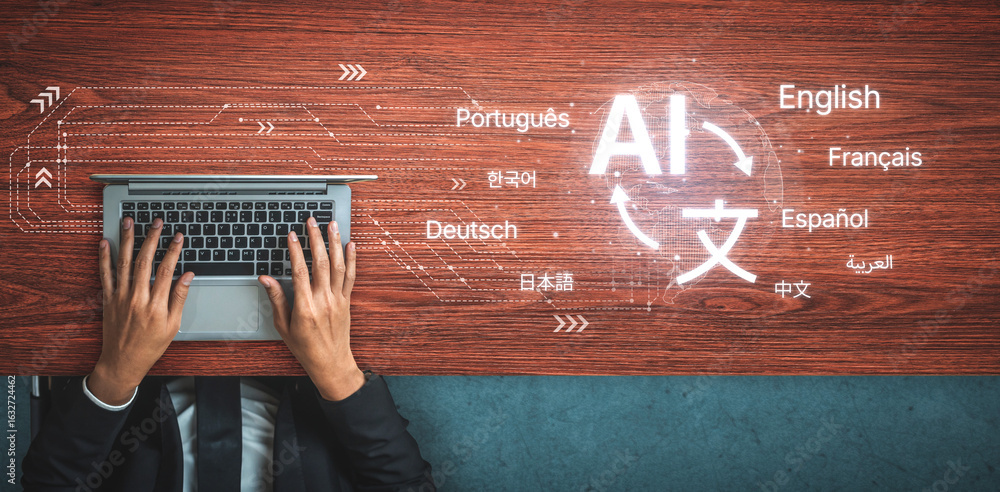 Poster global communication with multiple languages, digital translation tools, multilingual technology, cr