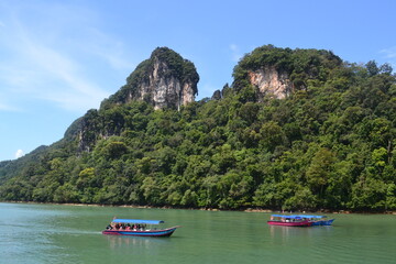 boat on the lake in island tour near Langkawi