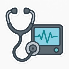 Medical instrument illustration featuring a stethoscope and heart rate monitor representing healthcare technology innovation and patient wellness in modern medicine