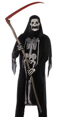 masquerade death with a scythe on a white background
