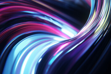 Futuristic abstract 3D background with flowing neon liquid ribbons in blue and magenta, glossy vibrant swirl motion with light reflections, dynamic fluid energy wave design for digital visual effects