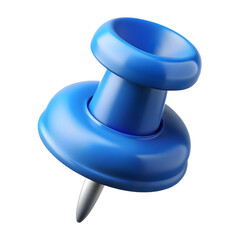 Blue Push Pin 3D Icon – Office Stationery Thumbtack Illustration

