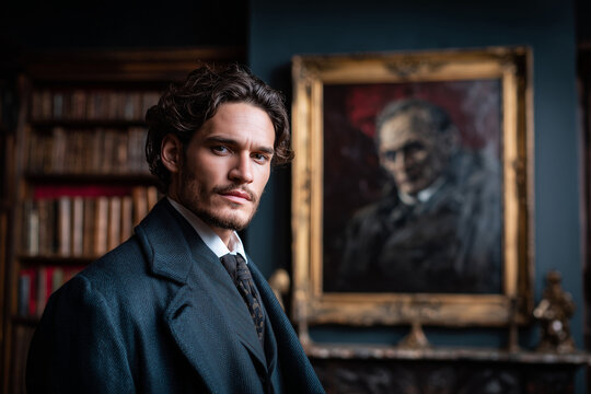 Dorian Gray and His Portrait glaring into twisted canvas as corruption and secrets fester behind eternal youth and beauty