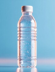Naklejka premium Clear Plastic Water Bottle Against a Clean Blue Background