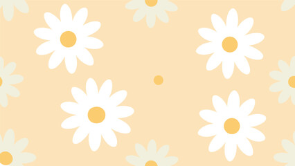 Daisy floral pattern on a soft yellow background featuring blooming white flowers