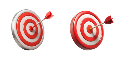 Two Red and White Targets with Arrows on Transparent Background