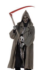 masquerade death with a scythe on a white background