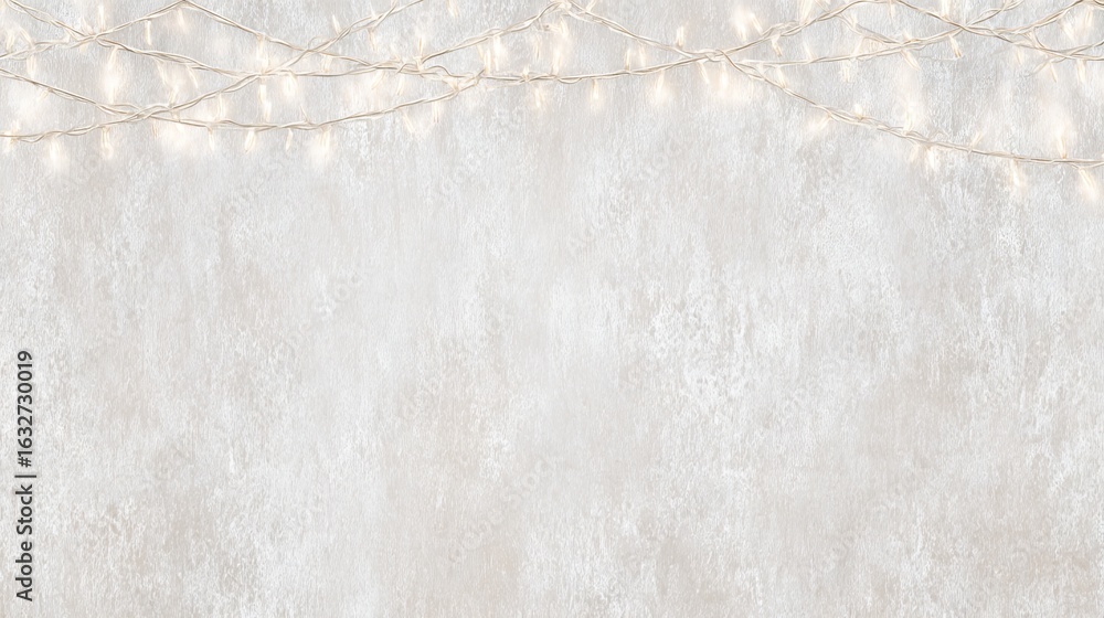 Poster soft textured background with warm fairy lights draped across the top, creating a cozy and inviting 