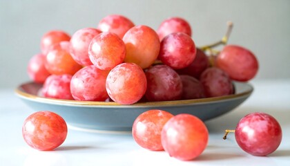 Red Grapes on Blue Ceramic Plate in Bright Natural Light