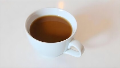 Cup of coffee on a white table.