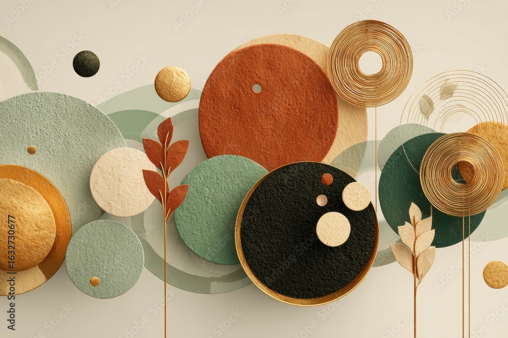 Poster earthy tones and textured circles create a unique, abstract background design