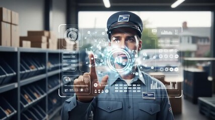 Postal Worker Using AI Technology in Warehouse - Powered by Adobe