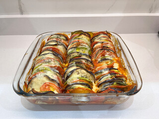 Ratatouille made with tomatoes, eggplant, carrots, and zucchini