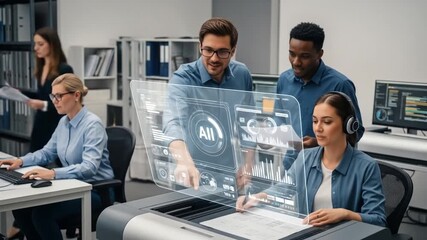 Team Collaborates on AI Project with Futuristic Interface - Powered by Adobe