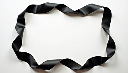 Black ribbon in wavy frame shape on white background  