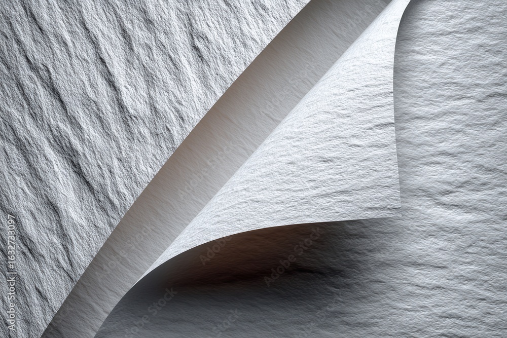Poster textured white material with a folded corner in a studio setting