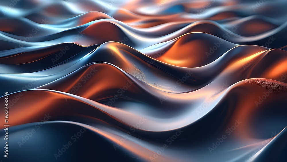 Poster abstract waves of liquid metal create a mesmerizing background with smooth curves and reflections