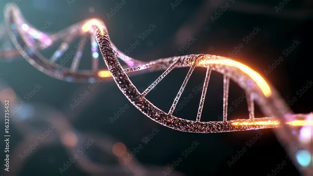 Aufkleber detailed biochemical animation focused on enzyme sliding on dna template creating a luminous ribbon 