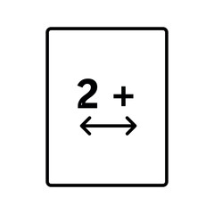 Black two plus symbol with bidirectional arrow measurement