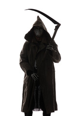 masquerade death with a scythe on a white background