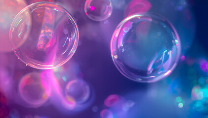 Abstract floating bubbles with luminous neon colors.