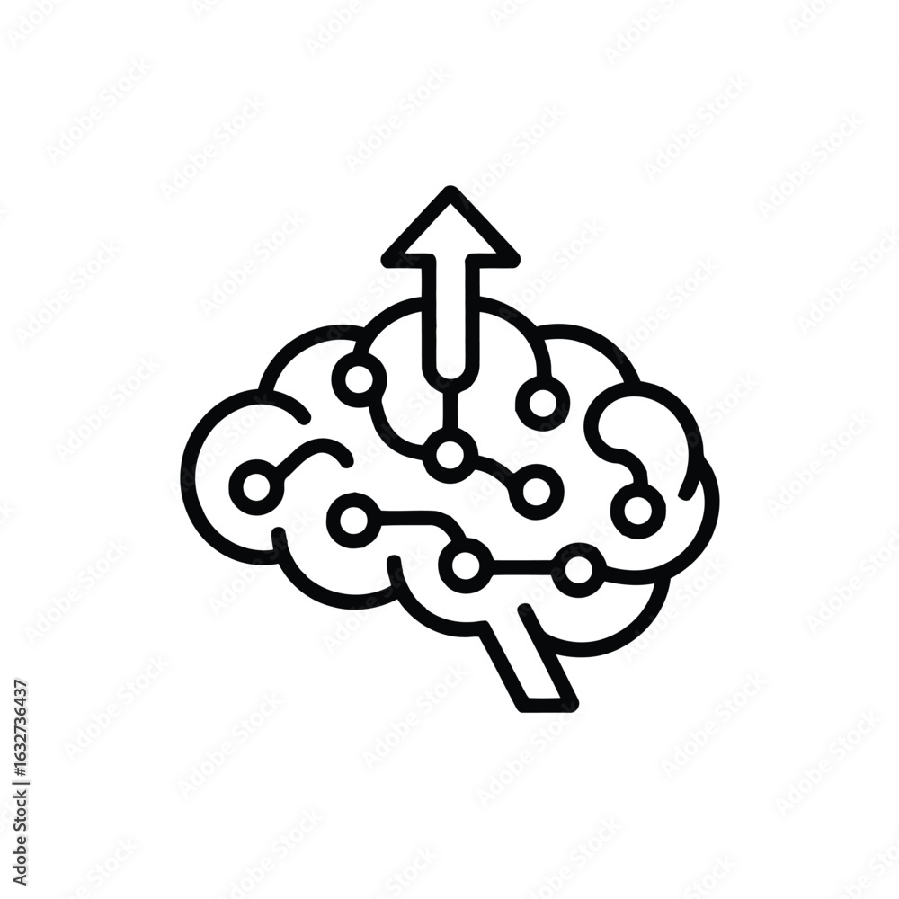 Poster artificial intelligence brain with neural network and upward arrow representing technological progre