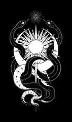 Magic snakes with crescents, star and sun