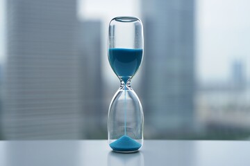 Hourglass time management concept blue sand timer deadline countdown urgency passing time