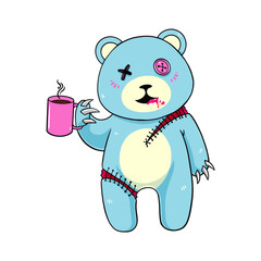 Сute blue plush zombie bear