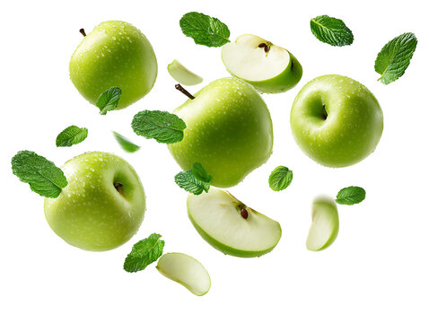 Juicy Green Apples & Mint Leaves Fresh, Healthy Food Photography