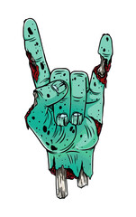 Zombie hand shows rock gesture