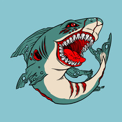 Undead angry shark. Zombie monster