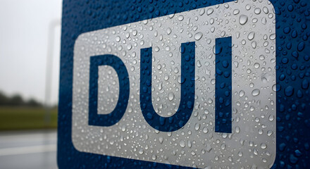 DUI Caution Wet Sign During Rainy Weather Representing Impaired Driving Risk