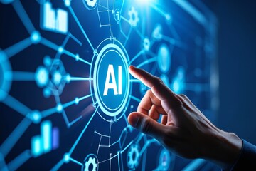 Artificial intelligence ai technology concept hand touching screen innovation future