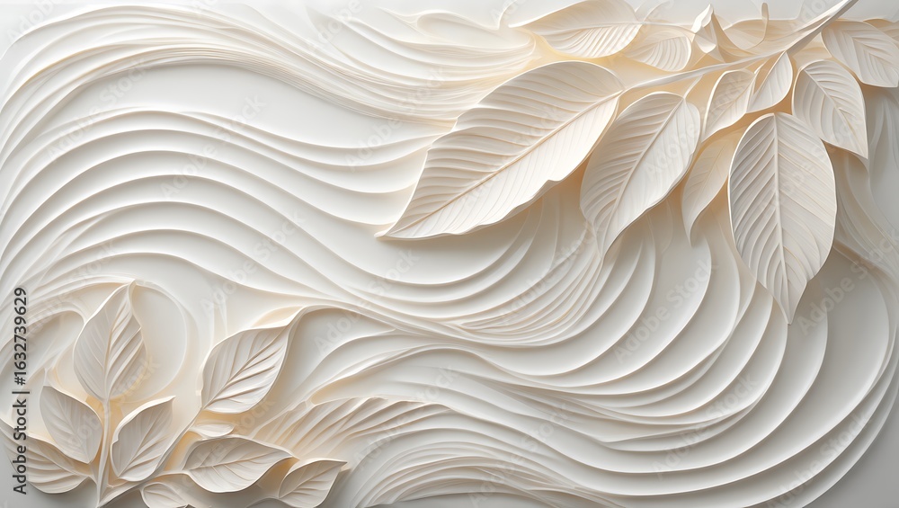 Poster elegant white abstract background with leaf patterns creating a smooth and modern decorative texture