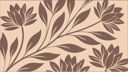 Elegant botanical illustration of flowers and leaves in a soft earth tone color scheme